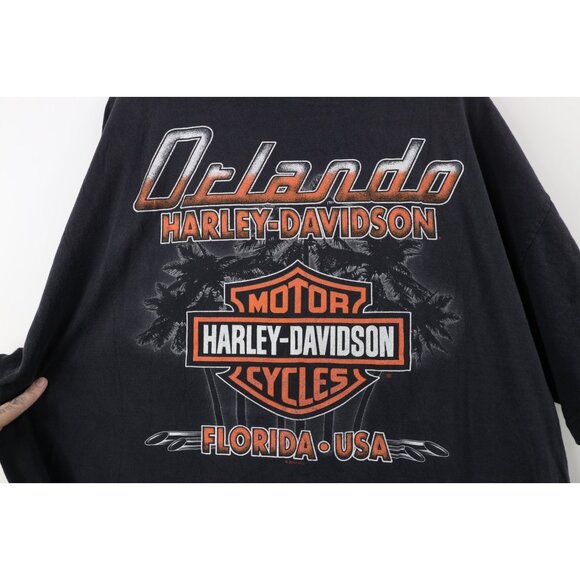 Vintage Y2K Harley Davidson Mens 2XL Faded Spell Out Big Logo T-Shirt Black - Picture 12 of 16